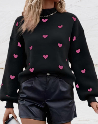 Peyton® | Oversized crew neck sweater with heart print