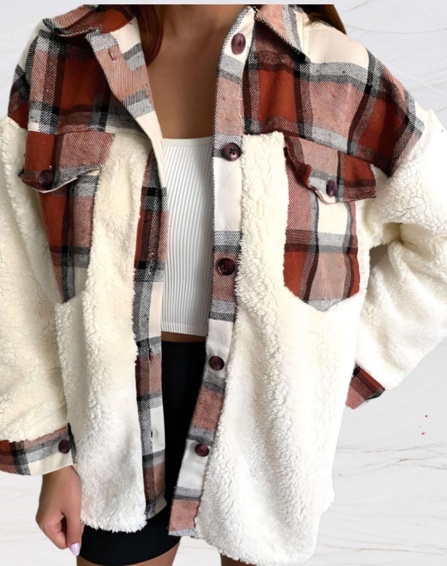 Xiomara® | Women's checked wool coat with button closure