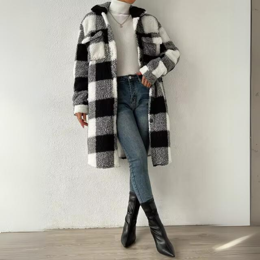 Pilar® | Casual long checked coat