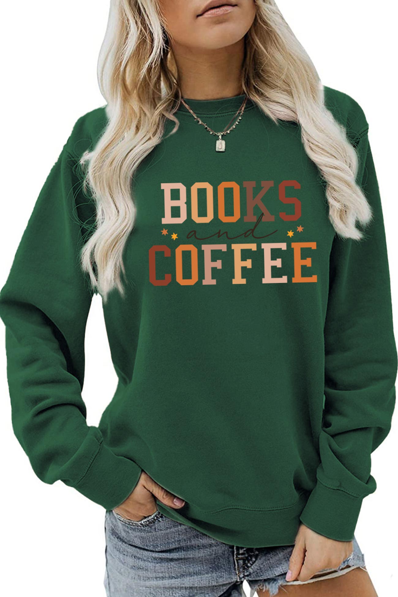 Alicia® | Books Coffee Letters Printed Sweatshirts