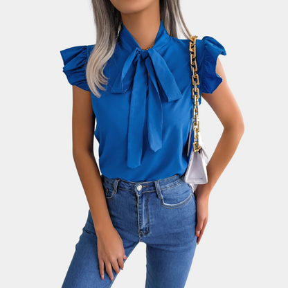 Zina® | Elegant summer blouse for women with an enchanting bow collar