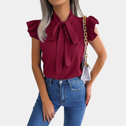 Zina® | Elegant summer blouse for women with an enchanting bow collar