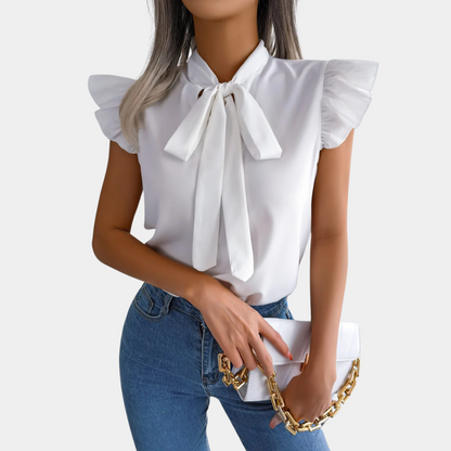 Zina® | Elegant summer blouse for women with an enchanting bow collar