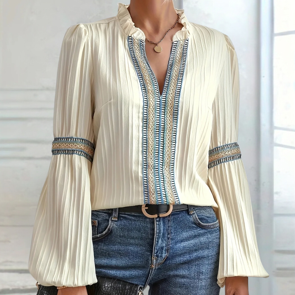 Talia® | Stylish women's blouse with V-neck and stylish ruffles