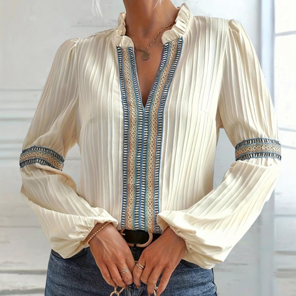 Talia® | Stylish women's blouse with V-neck and stylish ruffles