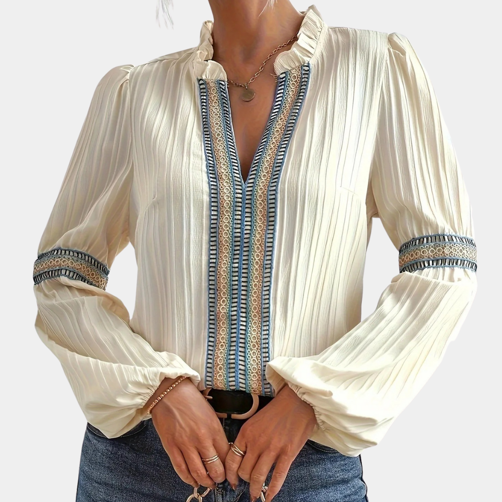 Talia® | Stylish women's blouse with V-neck and stylish ruffles