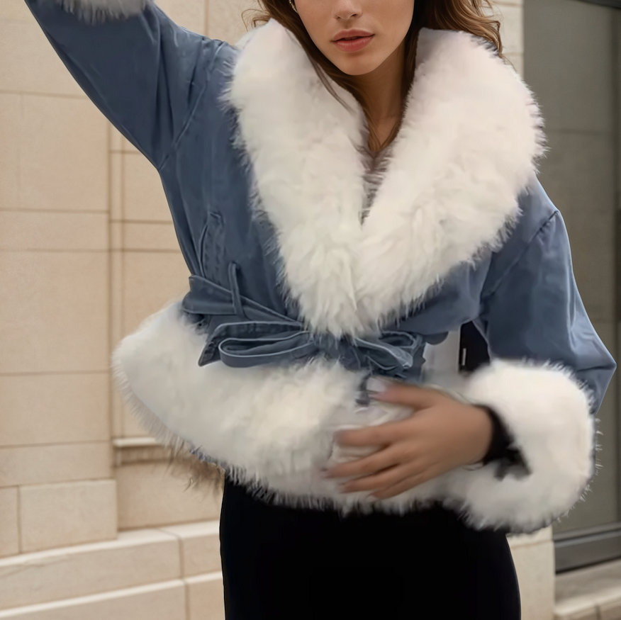 Vespera® | Denim coat with fur collar