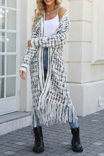 Adriana® | Long cardigan with contrast fringed hem and open front