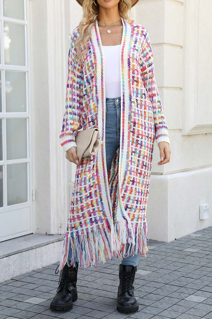 Adriana® | Long cardigan with contrast fringed hem and open front