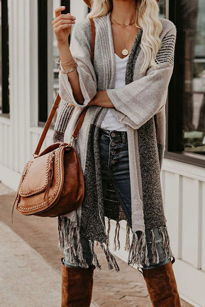 Adela® | Shawl cardigan with contrast fringed hem