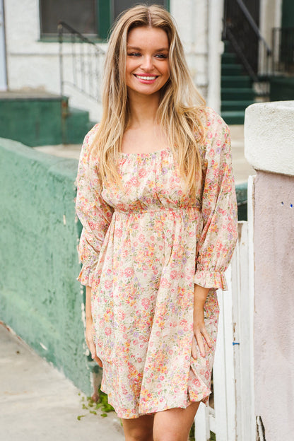 Pilar® | Boho Vibes Oatmeal Cotton Blend Peasant Dress