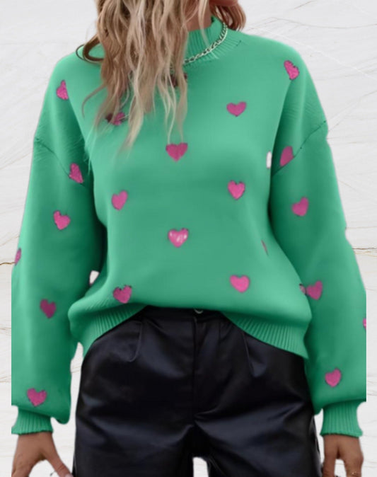 Peyton® | Oversized crew neck sweater with heart print