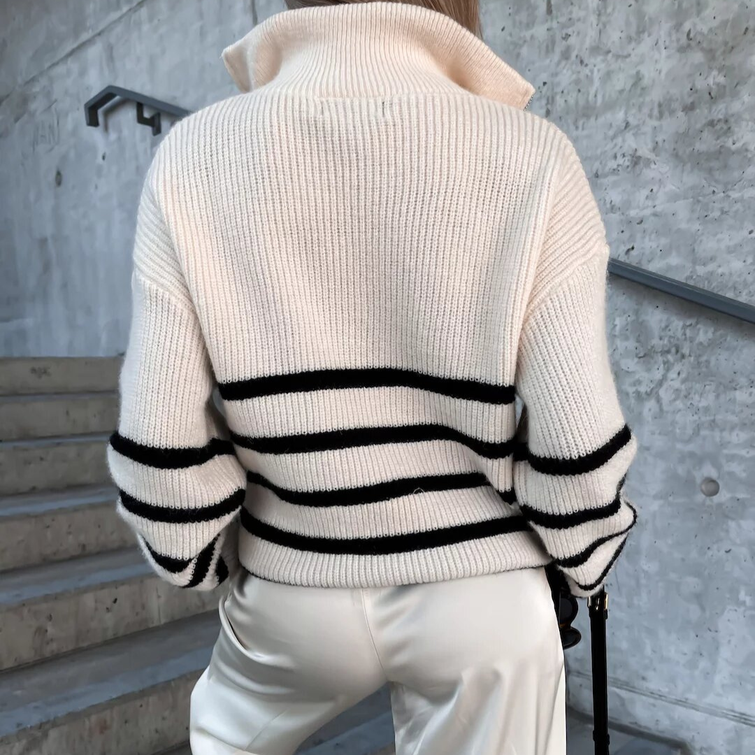 Xiomara® | Striped knit sweater with zip