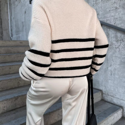 Xiomara® | Striped knit sweater with zip