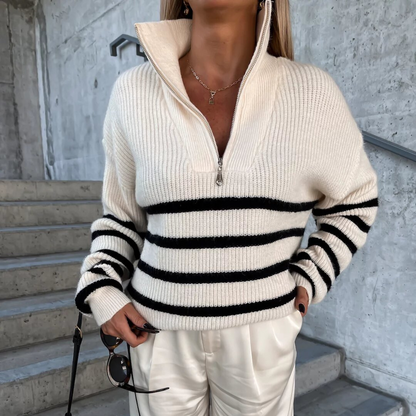 Xiomara® | Striped knit sweater with zip