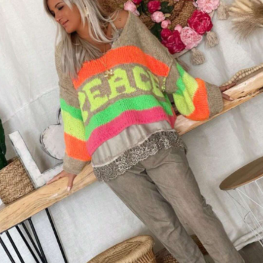 Wilhelmina® | Fluorescent Peace Knit Sweater