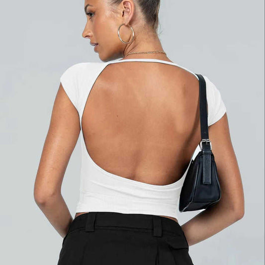 Yasmina® | Trendy backless crop top with short sleeves