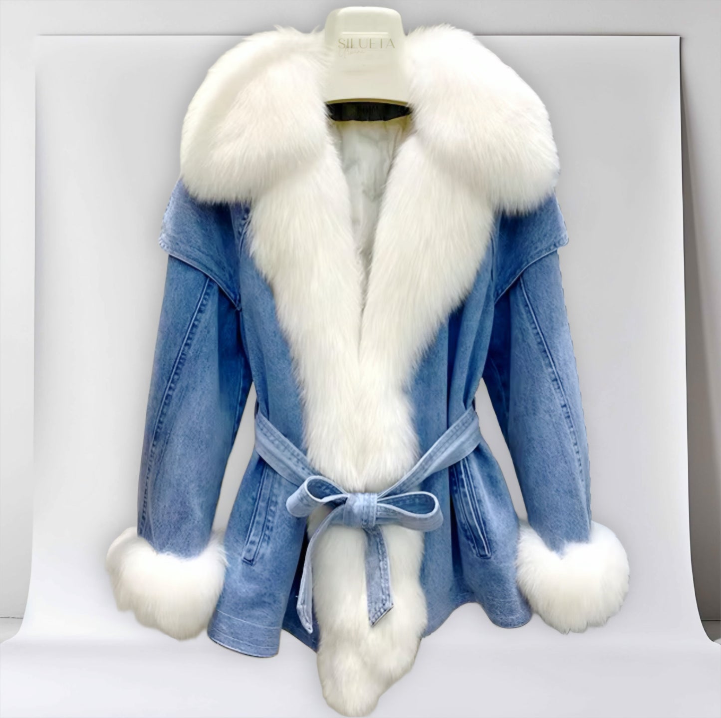 Vespera® | Denim coat with fur collar