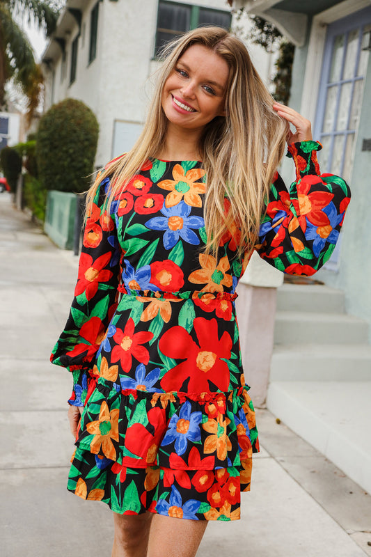 Willow® | Multicolored ruffle lined dress from Vibrant Vibes with large floral prints