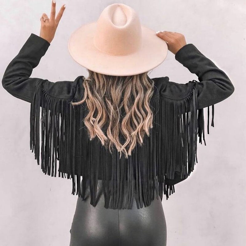 Yoselin® | Trendy leather jacket with fringes