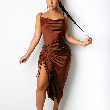 Zoraida® | Long, satin dress with ruffles