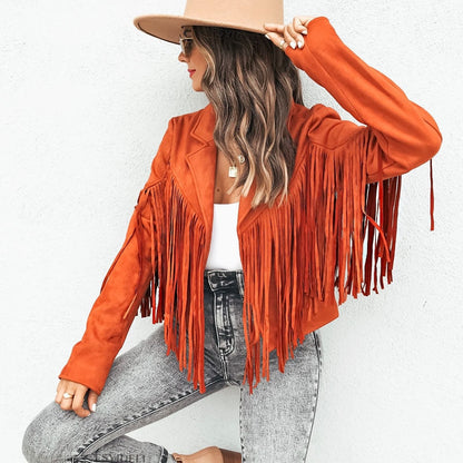 Yoselin® | Trendy leather jacket with fringes