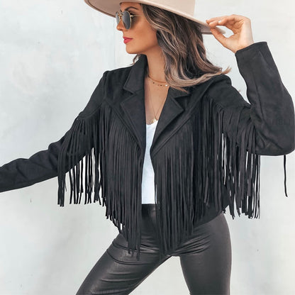 Yoselin® | Trendy leather jacket with fringes