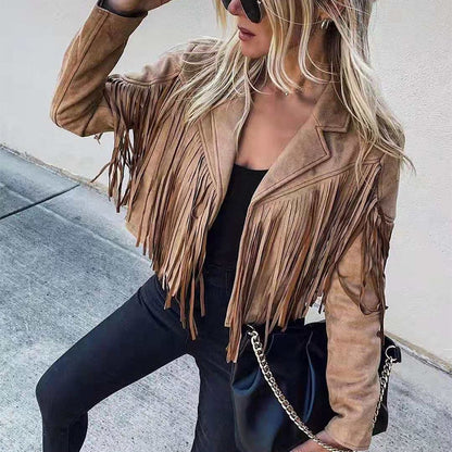 Yoselin® | Trendy leather jacket with fringes