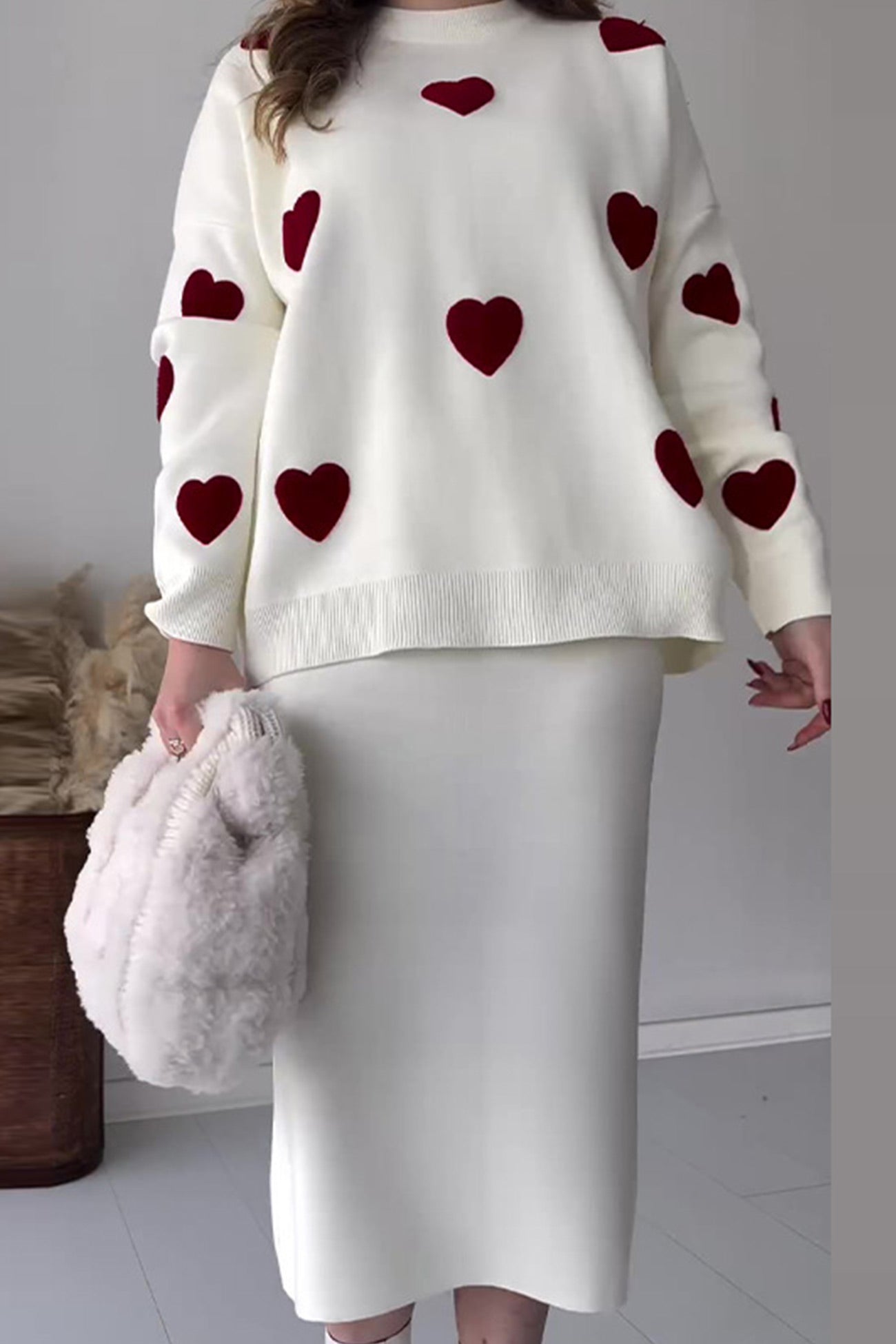 Nathalie® | Heart graphic sweater and midi skirt knit suits