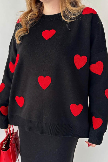 Nathalie® | Heart graphic sweater and midi skirt knit suits