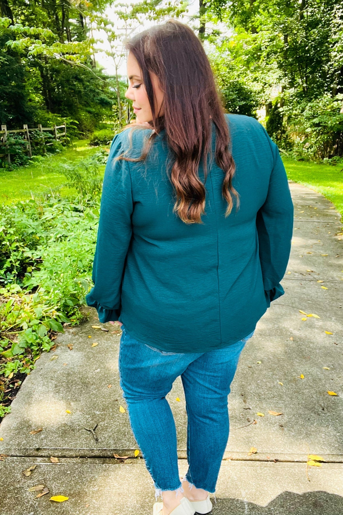 Nadine® | Hello beautiful hunter green smocked woven top with bubble sleeves