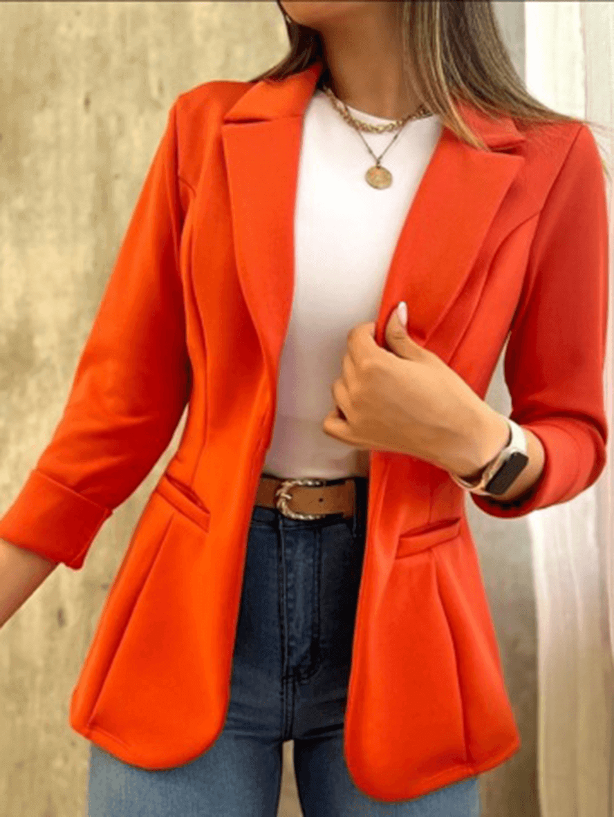 Therese® | Solid color office blazer, pockets, lapel collar, long sleeves, women's suit style, elegant fashion jacket