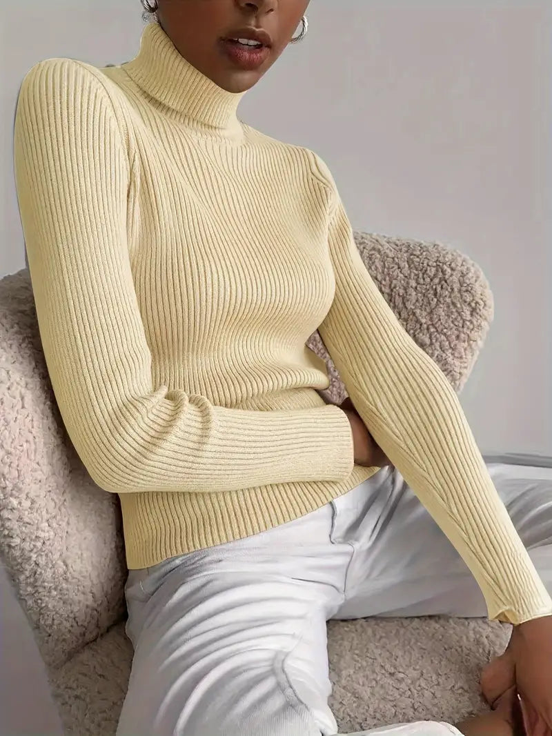 Wilhelmina® | Elegant solid color turtleneck sweater, casual long-sleeved slim sweater