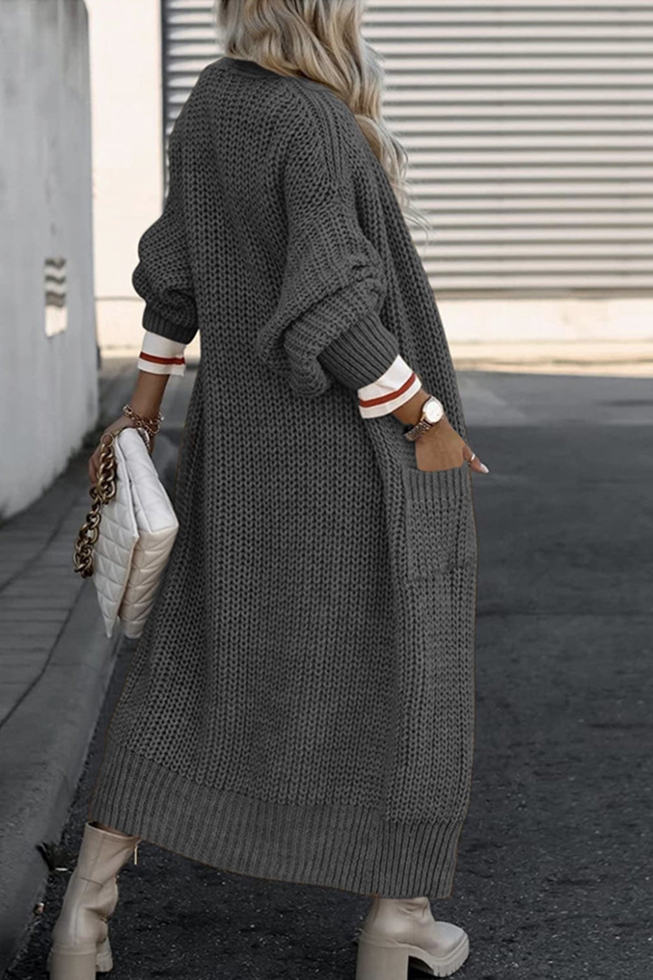 Teresa® | Long cardigan with lantern sleeves at the front and pockets