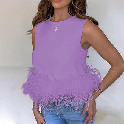 Yesenia® | Elegant sleeveless top with feather accent