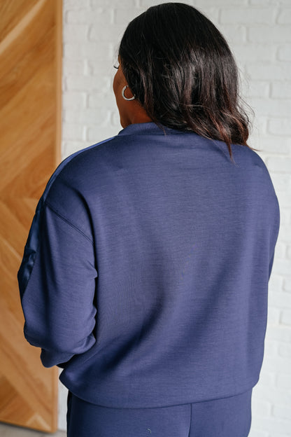 Tania® | Satin stripe sweater in smoky navy