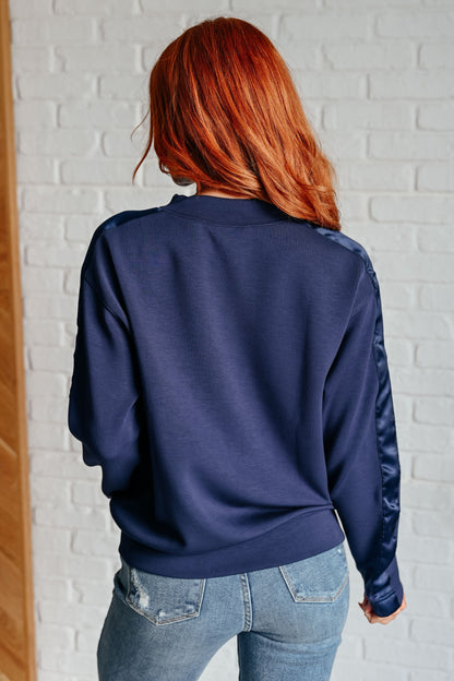 Tania® | Satin stripe sweater in smoky navy