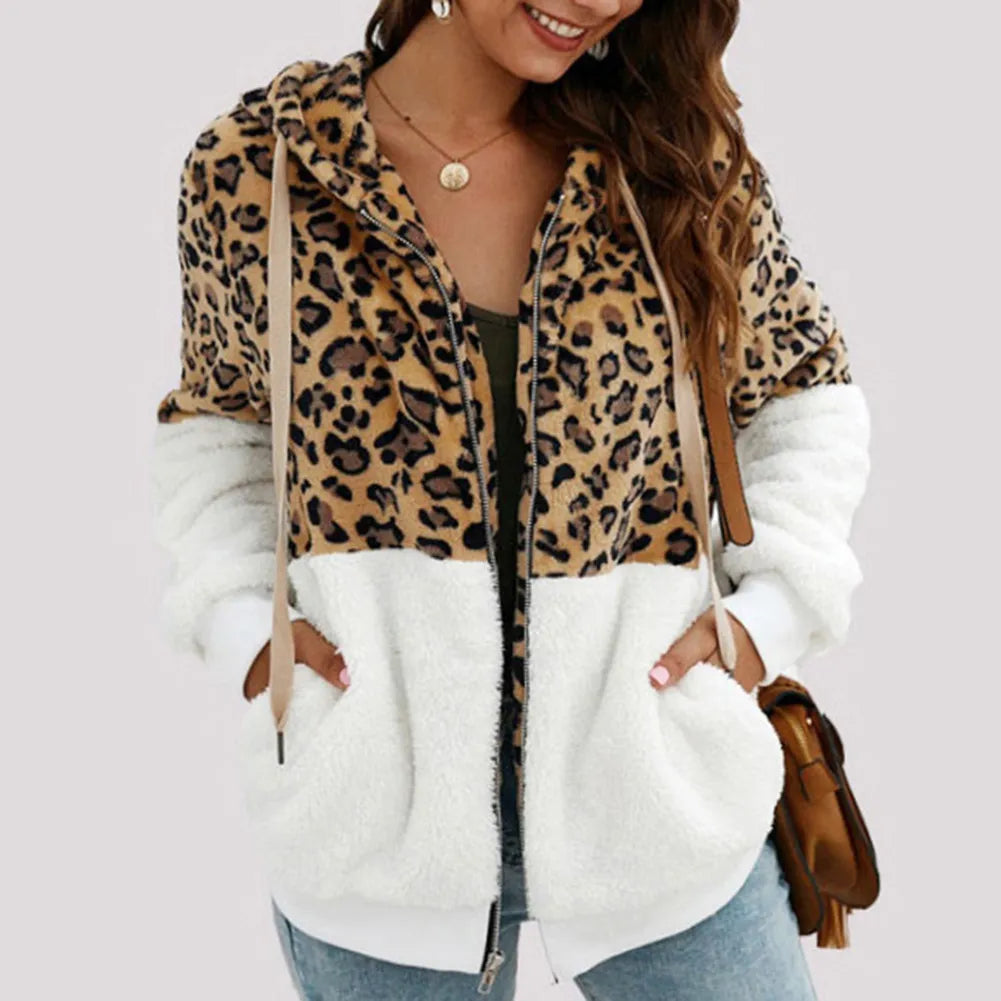 Nadia® | Women's leopard print fleece hoodie