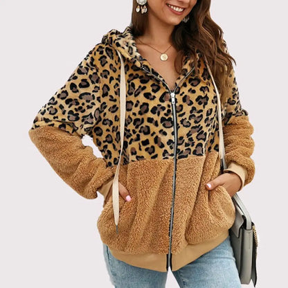 Nadia® | Women's leopard print fleece hoodie