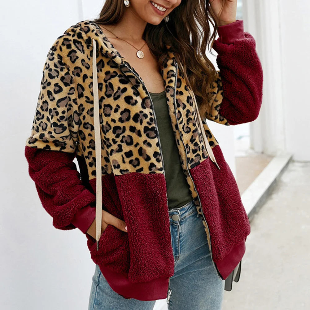 Nadia® | Women's leopard print fleece hoodie