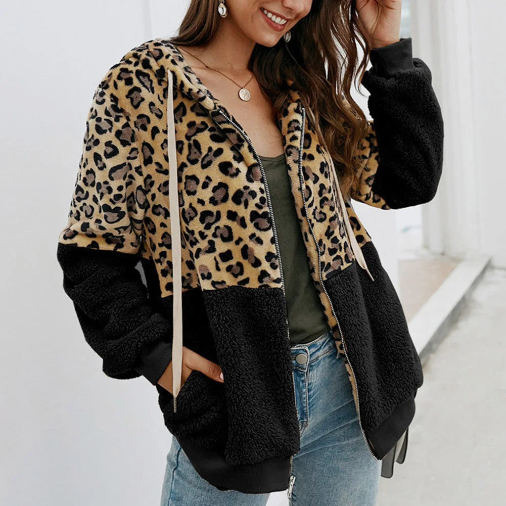 Nadia® | Women's leopard print fleece hoodie