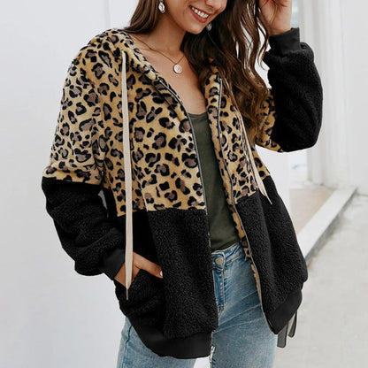 Nadia® | Women's leopard print fleece hoodie