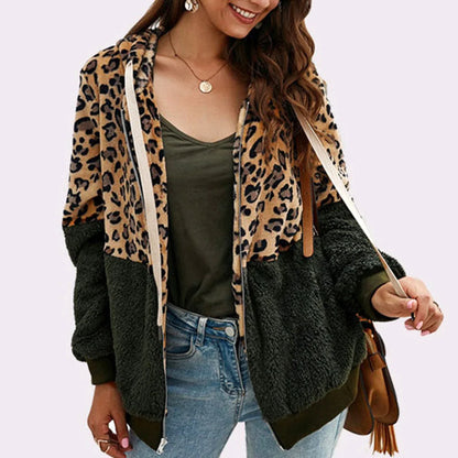 Nadia® | Women's leopard print fleece hoodie