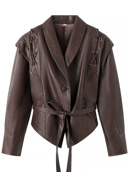 Yolanda® | Eco-leather jacket with decorative laces