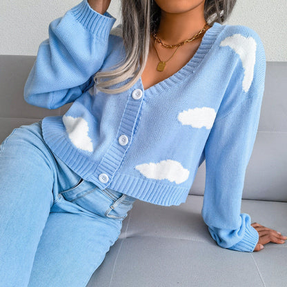 Zoe® | Short cardigan with a cloud pattern