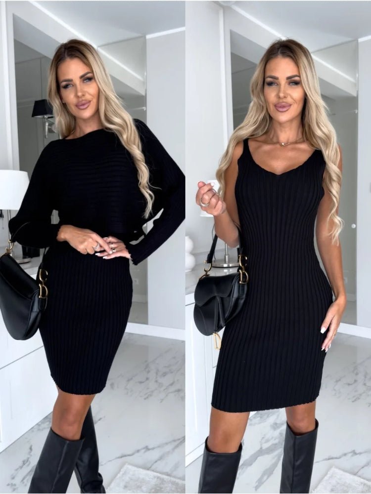 Poppy® | Two-piece set of knitted mini dress for women