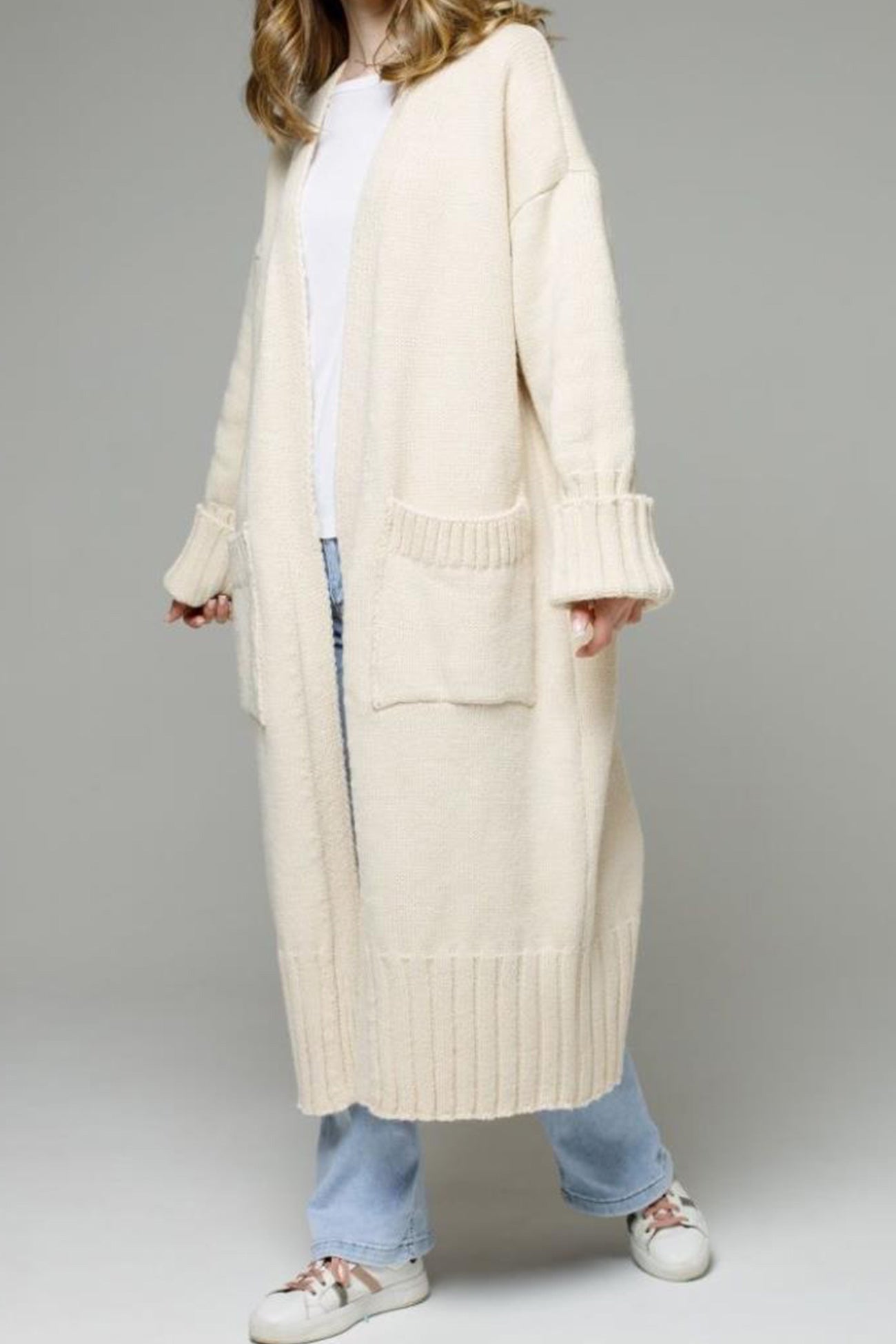 Tania® | Long open front cardigan with pockets