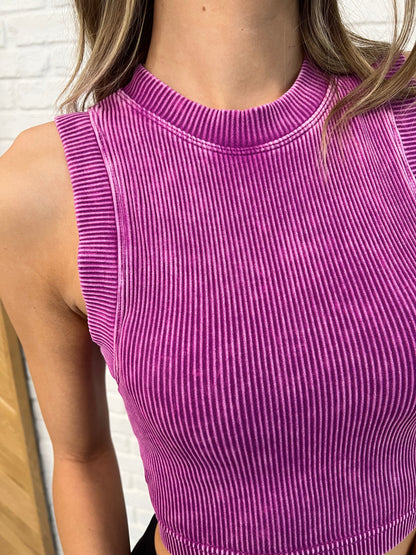 Phaedra® | Over and Out cropped ribbed tank top in Lt Plum