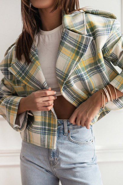 Alma® | Checked crop blazer with button placket