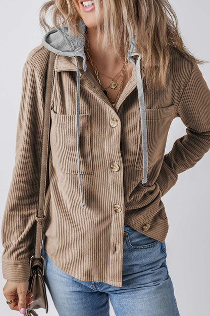 Ulla® | Ribbed hooded jacket with button placket